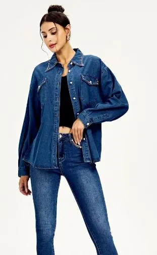 (3p. pack) Coloured Crystal and Pearl Cotton Denim Shirt