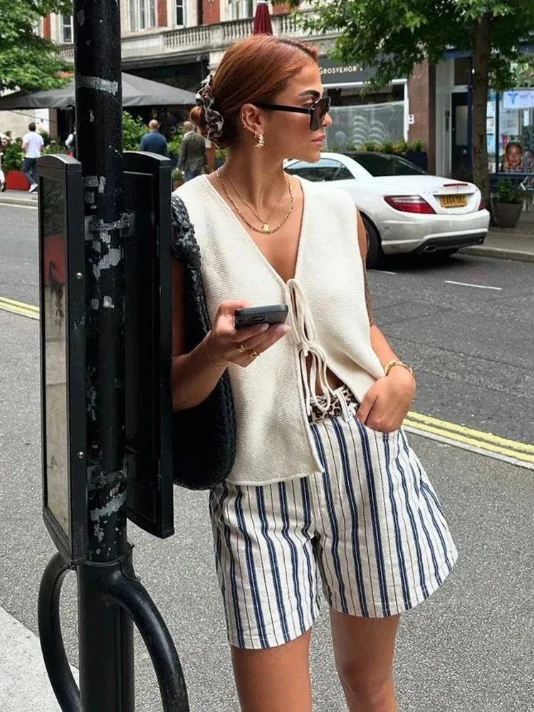 Black Friday Sonicelife Casual Lace Up Vest Top For Women V Neck Sleeveless Knitted Top Slim Fit Cut Out Autumn New Fashion Female Cardigan Vest