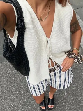 Black Friday Sonicelife Casual Lace Up Vest Top For Women V Neck Sleeveless Knitted Top Slim Fit Cut Out Autumn New Fashion Female Cardigan Vest