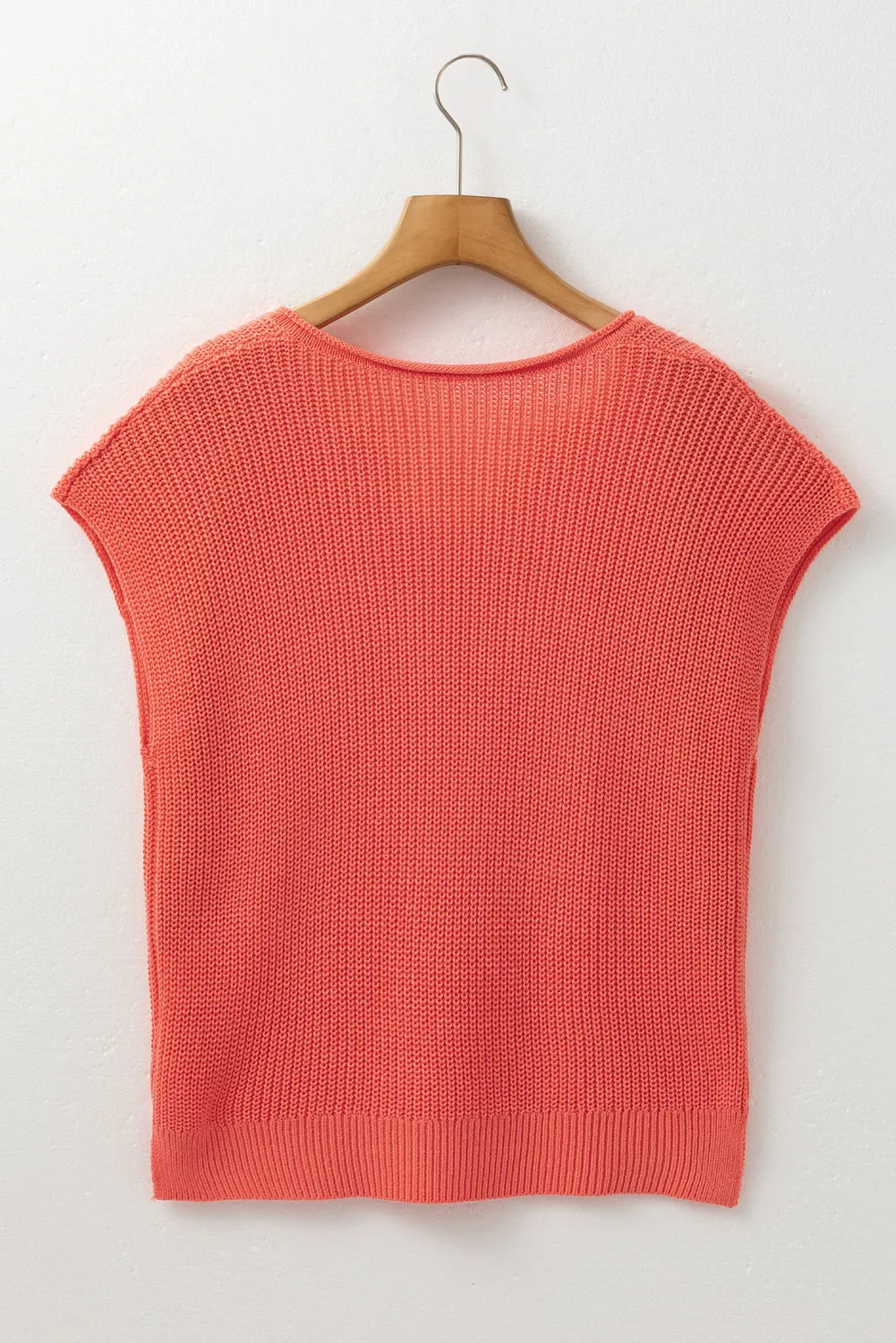 Flamingo Solid Textured Knitted Notch V Neck Knit Vest