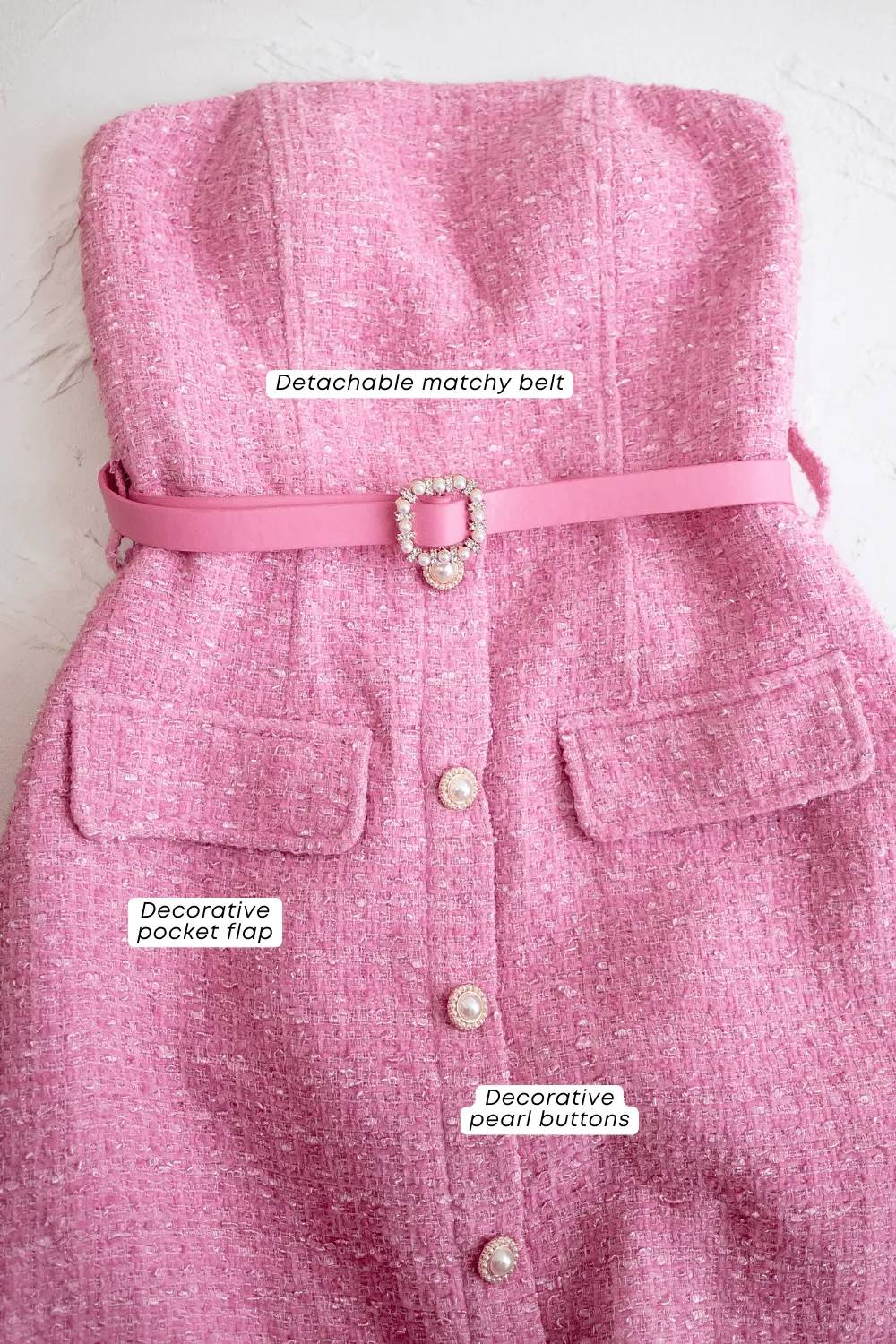 FLORET TWEED BELTED TUBE MIDI IN ROSE