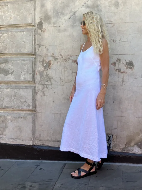 Jiva Antique Wash Linen Shoestring Slip Dress - White