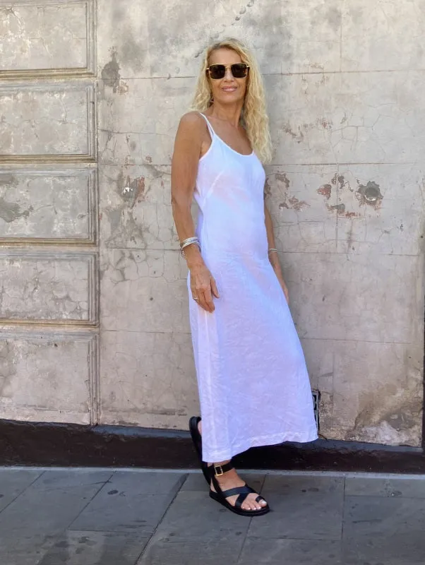 Jiva Antique Wash Linen Shoestring Slip Dress - White