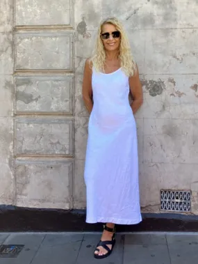 Jiva Antique Wash Linen Shoestring Slip Dress - White