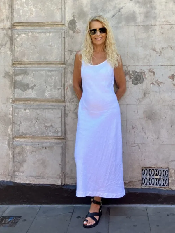 Jiva Antique Wash Linen Shoestring Slip Dress - White