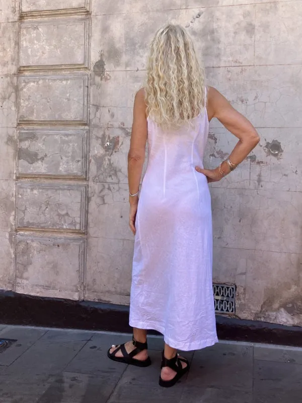 Jiva Antique Wash Linen Shoestring Slip Dress - White