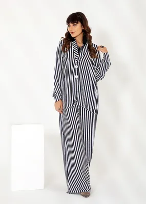 Monochrome Voyage - Black And White Striped Coord Set | Dureshahwar