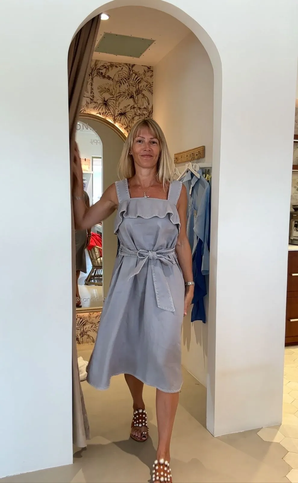 Nardo Dress Seagull/Coconut Embroidery