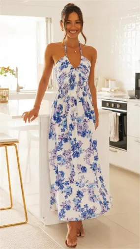 Royal Blue Floral Midi Dress