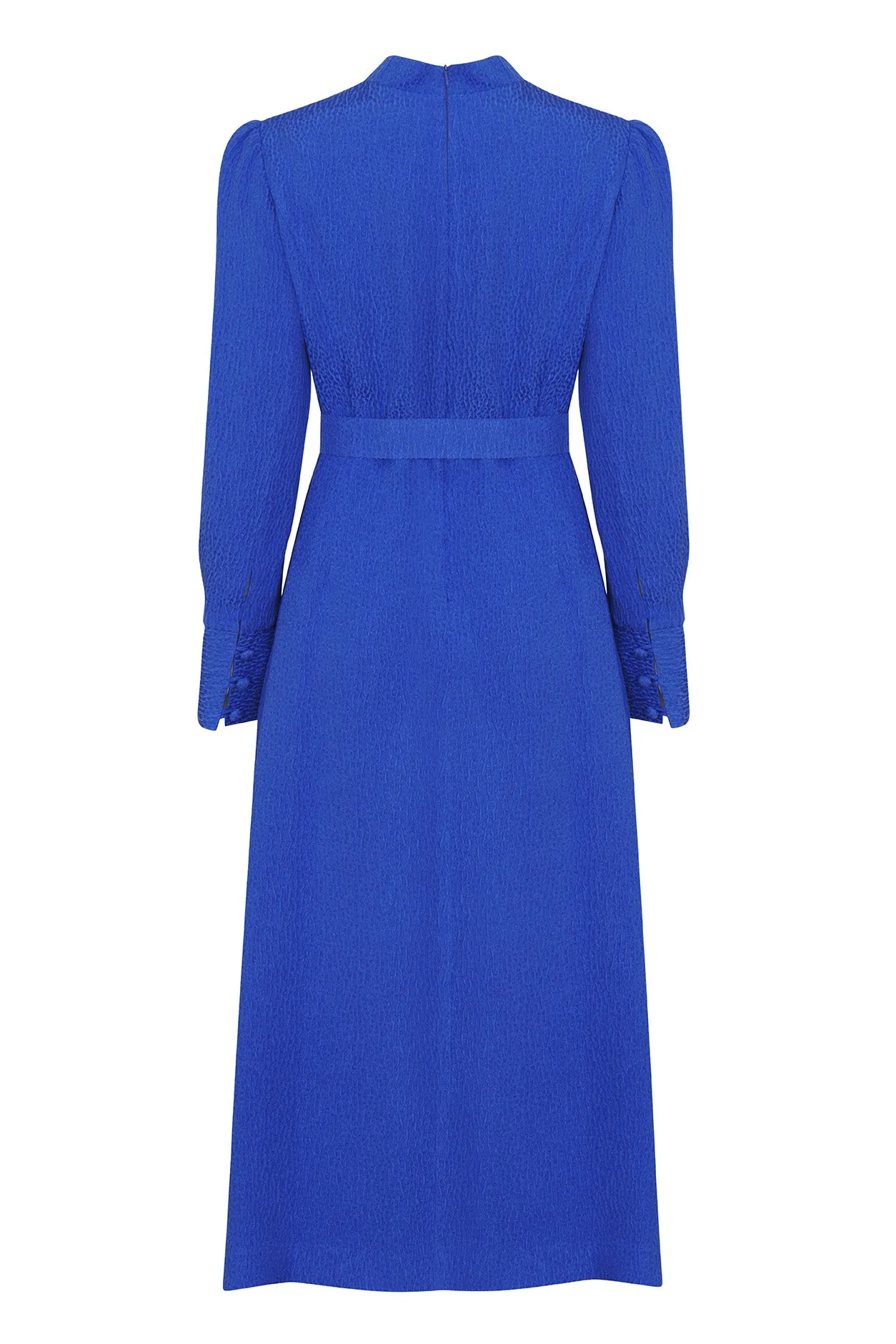 Silk/Wool Plain Cloqué Dress in Royal Blue - Cleo
