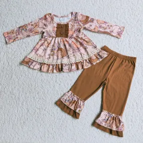 Turkey Tunic Top Brown Ruffle Pants Set